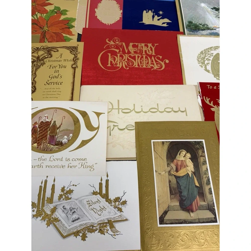 Vintage Metallic Christmas Cards Fronts ONLY for Scrapbooking Crafts Lot of 50+